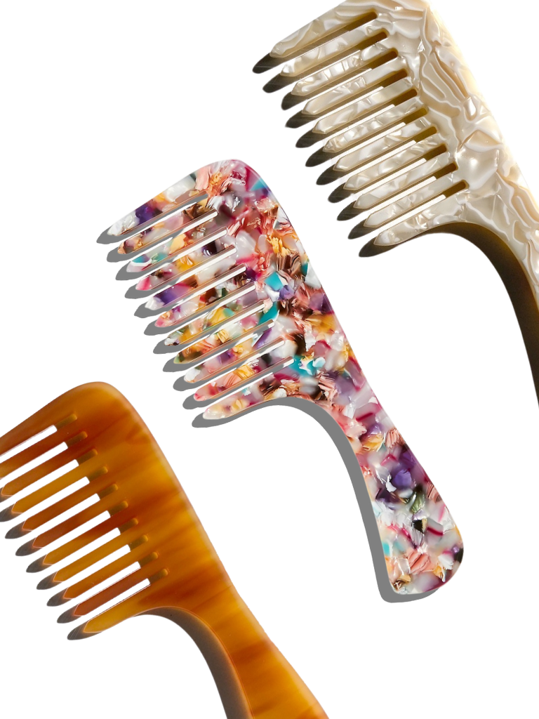 Wide Tooth Handle Acetate Hair Comb | Eco-Friendly: Blonde